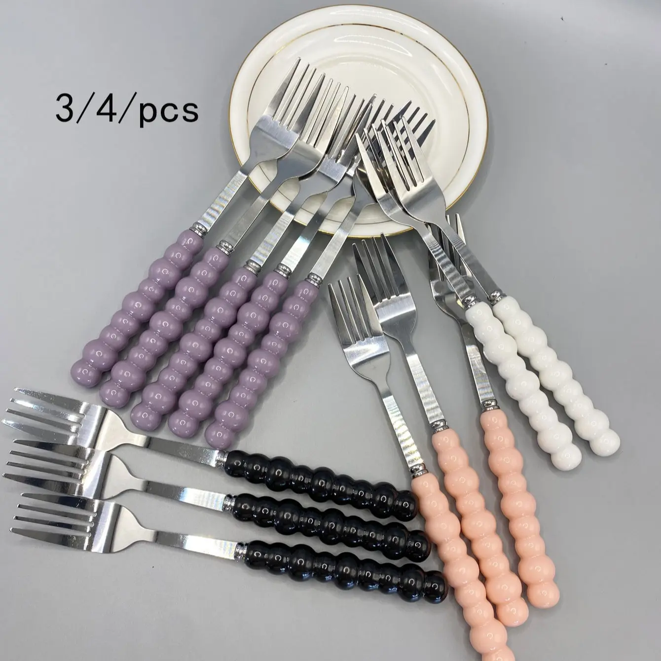 Colorful Pearl Stainless Steel Forks, Home Western Meal Forks, Plastic Handle Forks, High Aesthetic Sweetheart Steak Forks, Dessert Forks