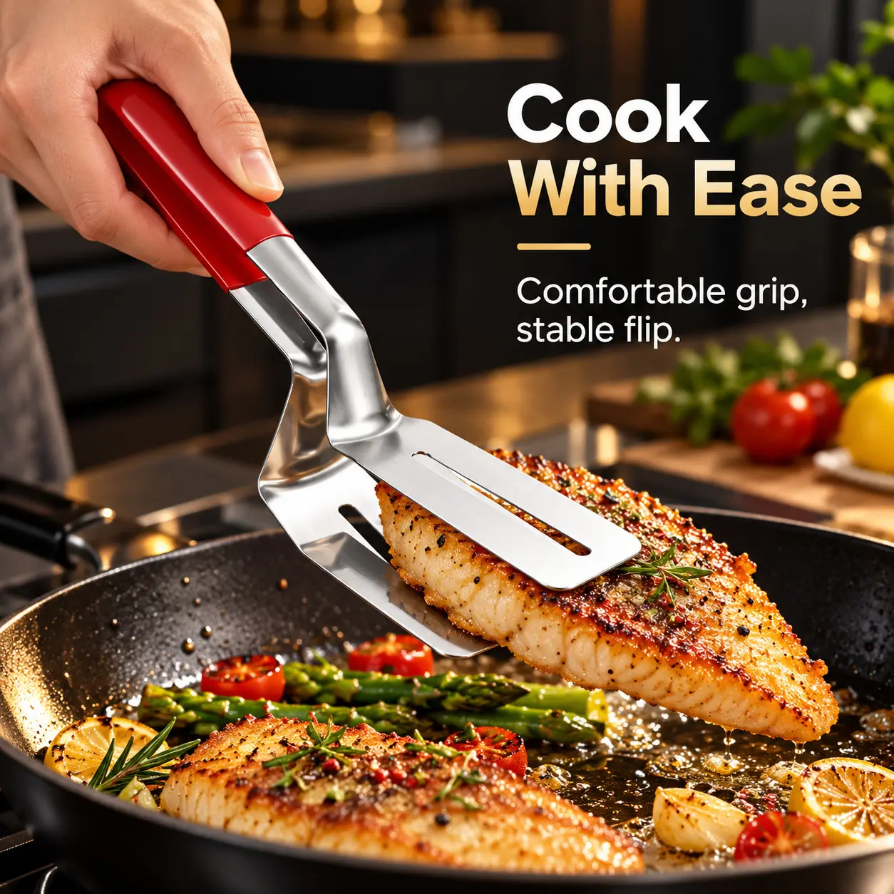 Stainless Steel Thick Multi-Functional Spatula-Clamp, Nonstick Spatulas & Turners Kitchen Utensils, Barbecue Utensils for Meat, Fried Steak & Grill Use
