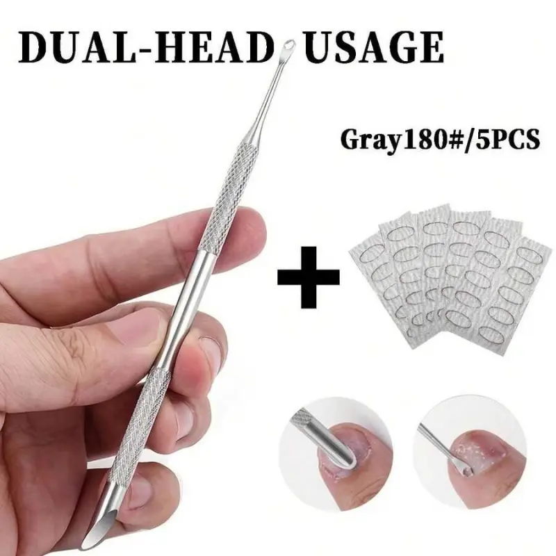 2pc,1pc Double-Headed Steel Cuticle Pusher + 5pcs Replaceable Emery Boards, Nail Care Manicure Oblique & Round Steel Cuticle Pusher, Russian Style Nail File Tools, Cuticle Care Kit, Nail Care Set