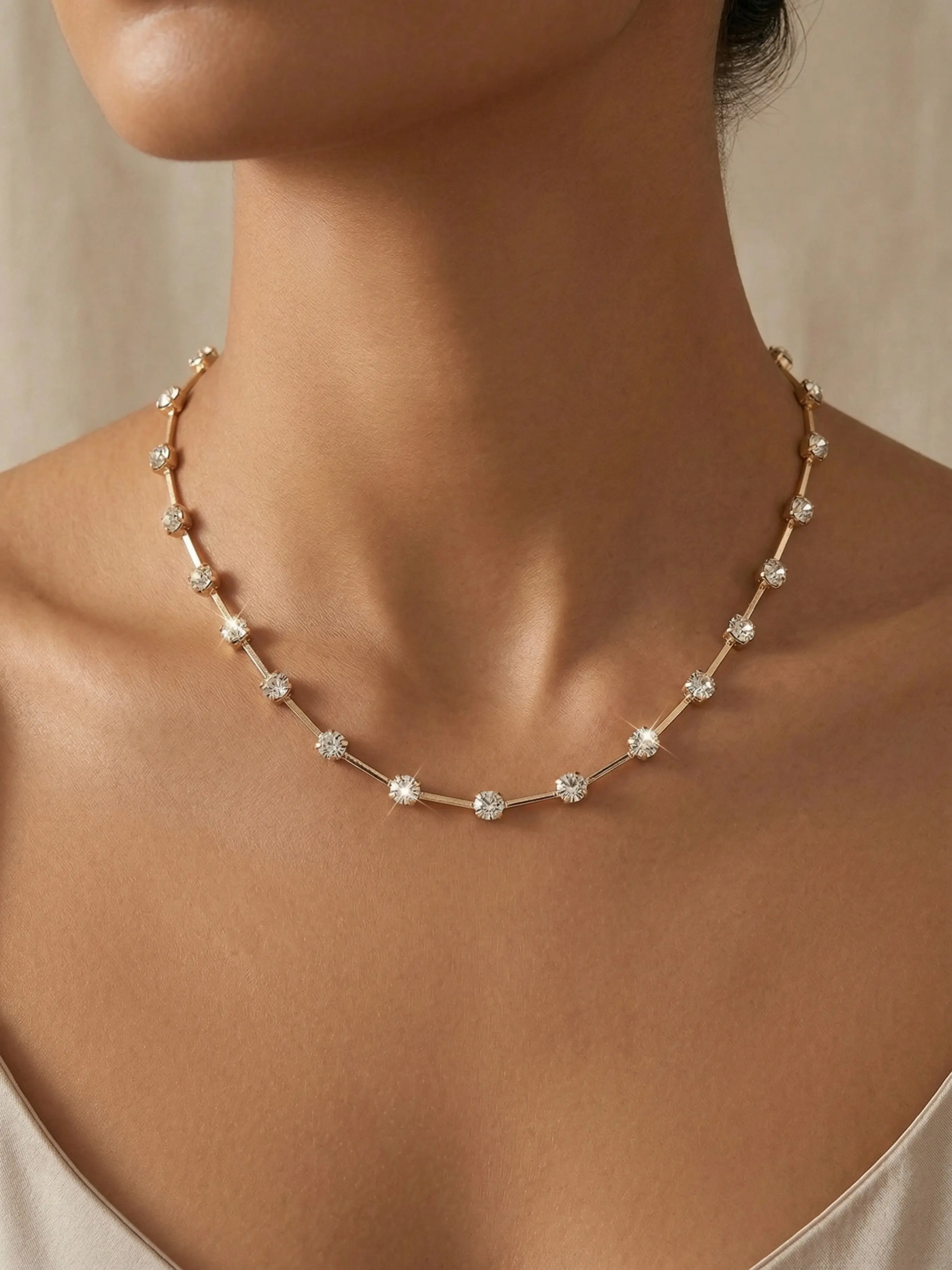 French Elegance Full Diamond Copper Chain Jewelry Necklace, Trendy Jewelry, Dainty Necklaces Luxurious Sparkle, Gift Boxed Women's Dress Accessory, Perfect for Special Occasions