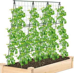 DIY Splicing Cucumber Trellis, Adjustable A Frame Garden Trellis for Climbing Plants, Metal Plant Support with Trellis Netting for Raised Bed Vegetables, Beans, Peas & Outdoor Gardening
