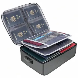 Document Bag With Lock 3-Layer File Storage Case With Zipper Portable Travel Home Organizer For Laptop Files Certificates Gifts For Him Boho Vibes Grey Large Capacity 14.2x10.6x4 inches home essentials valentines gift for bf Cloth Linen Mesh Safety Strap