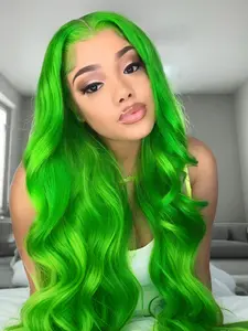Lime Green Lace Front Wigs Body Wave Heat Resistant Synthetic Wigs Pre Plucked Natural Hairline Wigs 13x4 for Women Cosplay Theme Party Halloween Use 28 Inch Wavy Synthetic Hairpiece