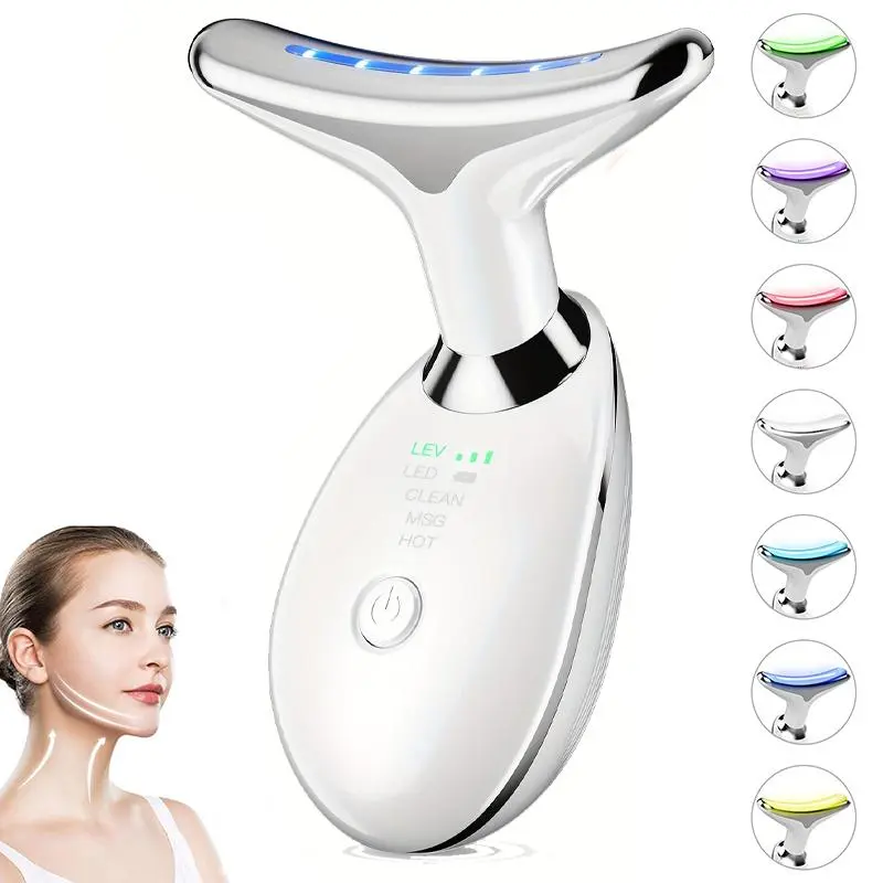 Portable LED Light Facial Massager, 7 Color LED Light Lifting and Firming Facial & Neck Massager, Professional Facial Beauty Instrument for Women, Beauty Devices, Facial Beauty Massagers, USB Rechargeable Facial, Anti Wrinkle Lifting, Face Lifting Device