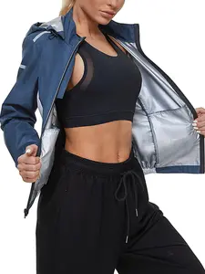 Women's Silver Color Hooded Jacket, Sporty Sweat-Wicking Slimming Coat, Waterproof Warm Reflective Strips Night Running Top