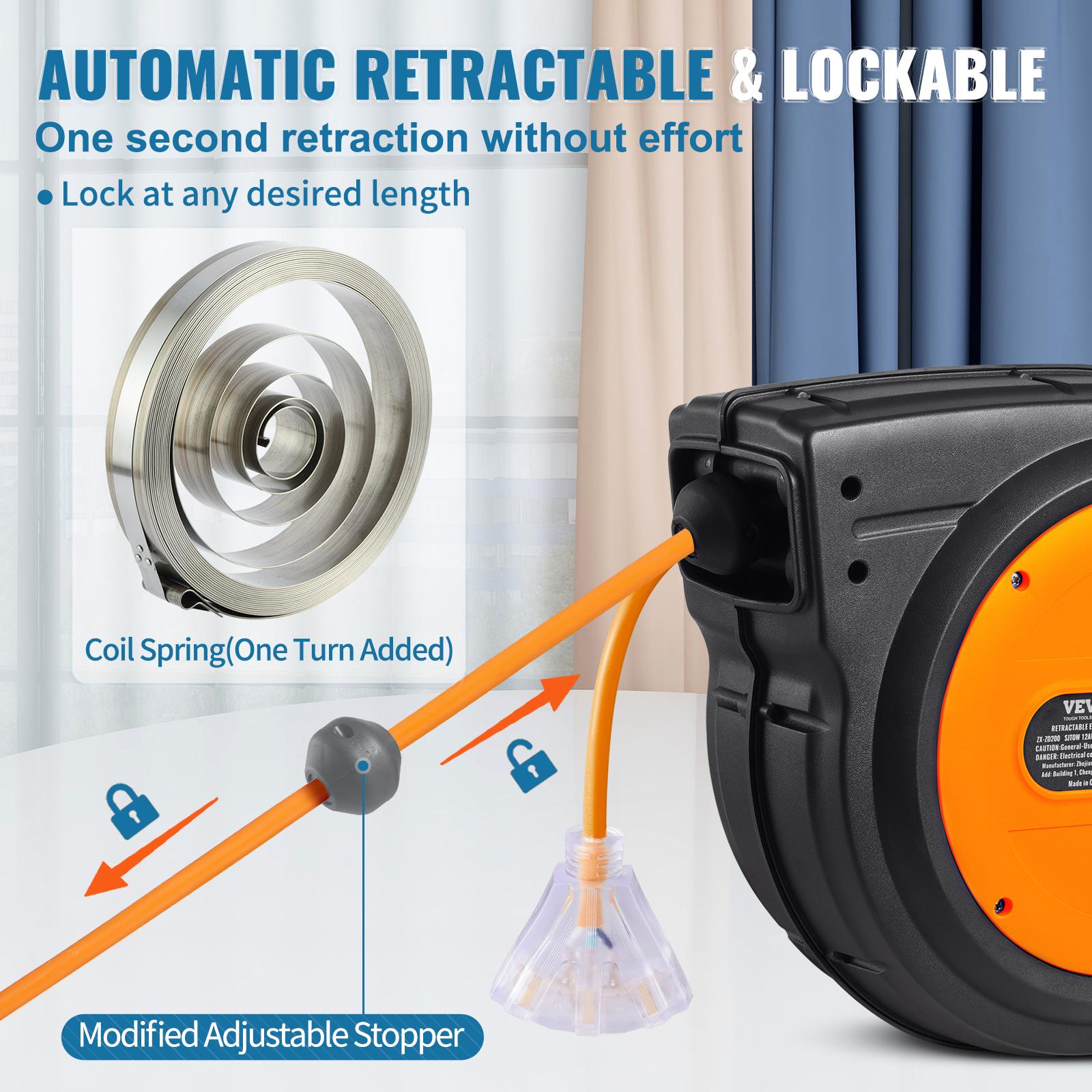 Retractable Extension Cord Reel Power Cord Reel 65FT 12AWG 3C SJTOW
