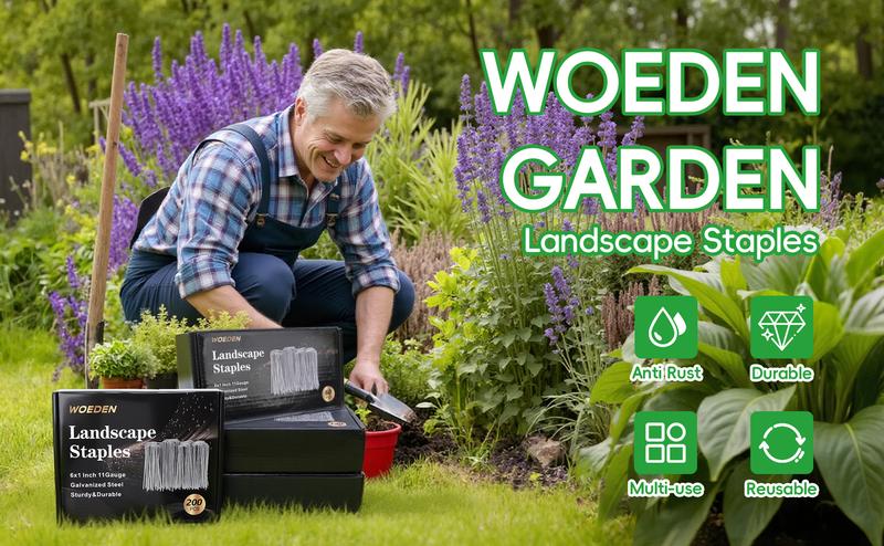 WOEDEN 6" Galvanized Landscape Staples 10 Gauge U-Shaped Garden Stakes for Weed Barrier Durable Growing Tray Drip Irrigation & Holiday Decorations 120/200 Pcs