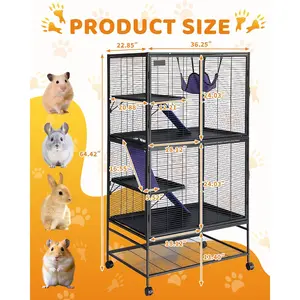 Garvee 64" Metal Small Animal Cage - 4-Tier Ferret and Chinchilla Habitat with Removable Ramp, Hammock, Extra Storage Stand, and Pull-Out Tray - Spacious Large Hamster Cage for Multiple Small Pets