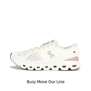 Off White Pink Colorblock Breathable Knit Running Shoes Square Hollow Shock Absorbing Midsole Wear Resistant Rubber Outsole Unisex Outdoor Sports Footwear