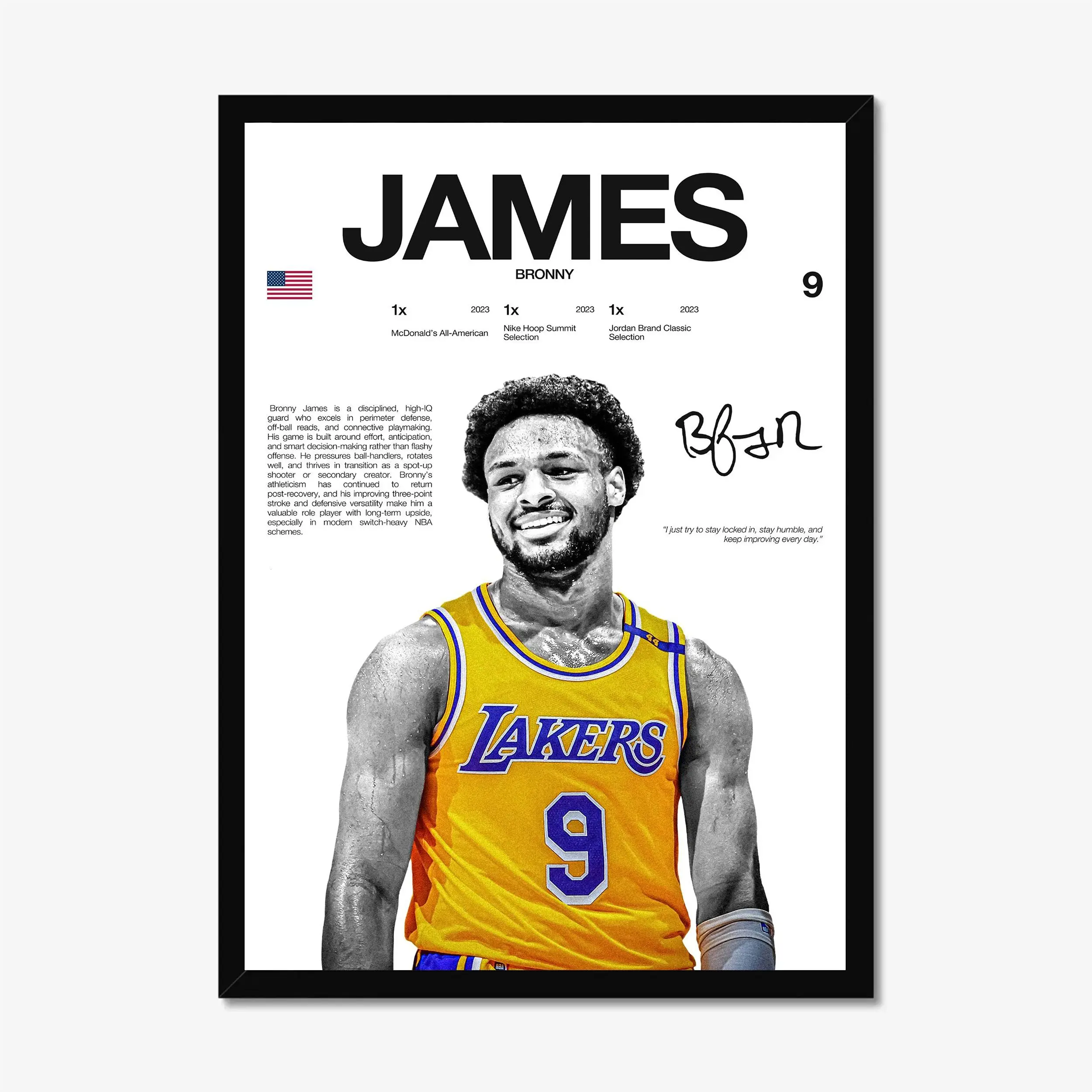 Bronny James Hardline Series Poster - Next Gen Basketball Era Wall Art - Modern Aesthetic Decor - Gift for Teens [UNFRAMED]