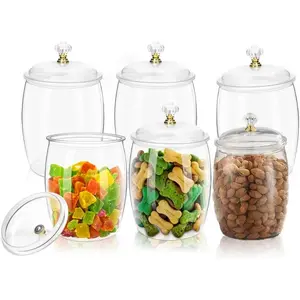 6 Pack 64 Oz Plastic Candy Jar with Lids, Airtight Clear Cookie Storage Containers, Leakproof Apothecary Style Kitchen Organization for Home, Wedding, Pantry & Bathroom Deco