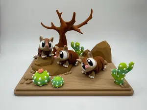 3D Printed Armadillo Family Desert Scene – Adorable Desert Style Figurine Set