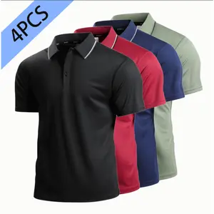 4-pack polo shirts: premium fabric + refined collar trim, multi-color practical styles—top quality at great value, perfect for commute & casual.