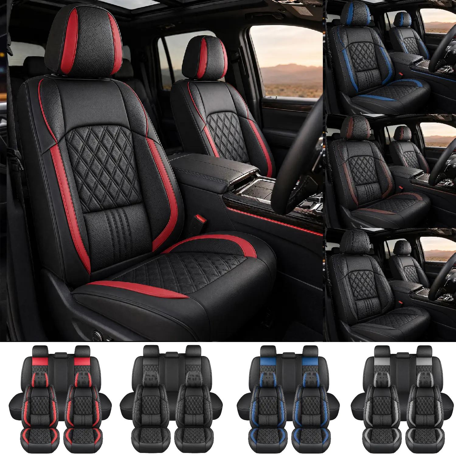 Car Seat Covers Fits For Toyota Tacoma 2009 - 2022 2023 2024 2025 2026 Truck Crew Double Extended Cab TRD Sport Offroad Limited SR5 V6 Truck Airbag Compatible Car Cushions(Full Set/Black-Red)