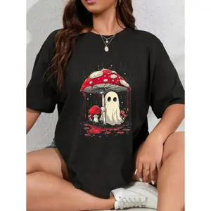 100% Cotton Unisex Cottagecore Halloween Shirt Ghost Mushroom Spooky T-Shirt