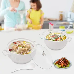 Ceramic Soup Tureen with Glass Lid, Porcelain Serving Soup Tureen for Restaurant Home Kitchen Decoration, Ceramic Covered Tureens for Soup, White Porcelain (8.54/7.5in)