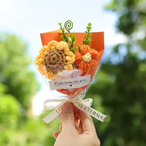 Handmade Knitted Flower Bouquet Artificial Sunflower Daisy Mini Floral Arrangement, Perfect Gift Accessory for Any Occasion