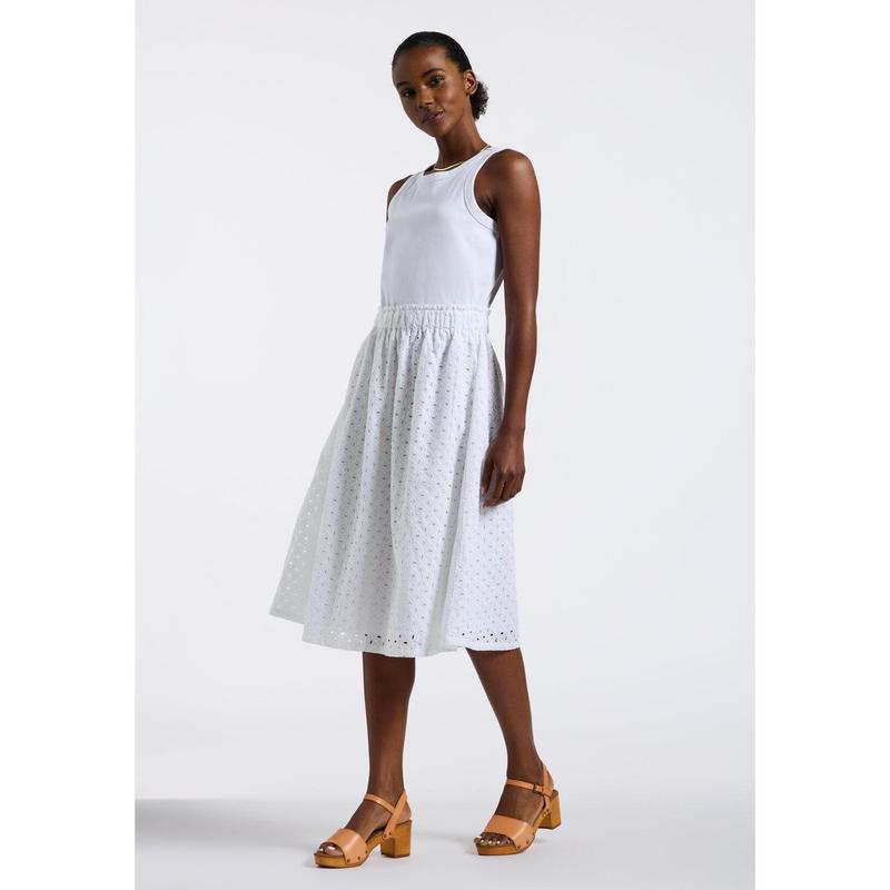 Drea Women's Tank Dress with Eyelet Embroidered Skirt, White - WD0067P