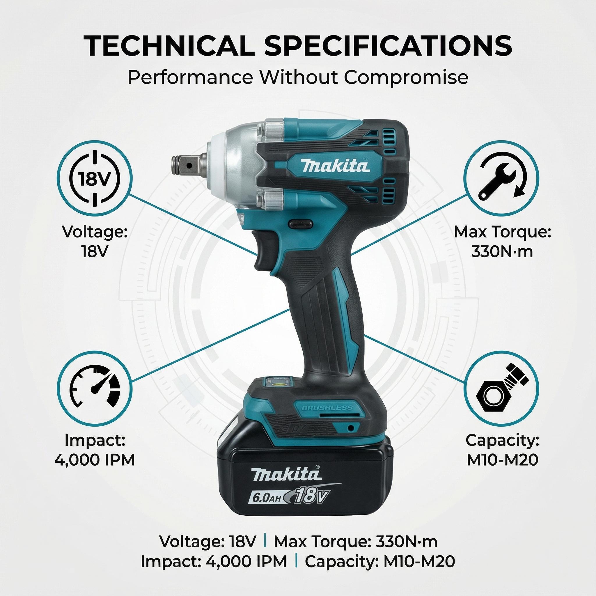 Makita DTW300 1/2 Inch Impact Driver 18V For Mechanical Installation Repair With 4 Speed Control tool kit set