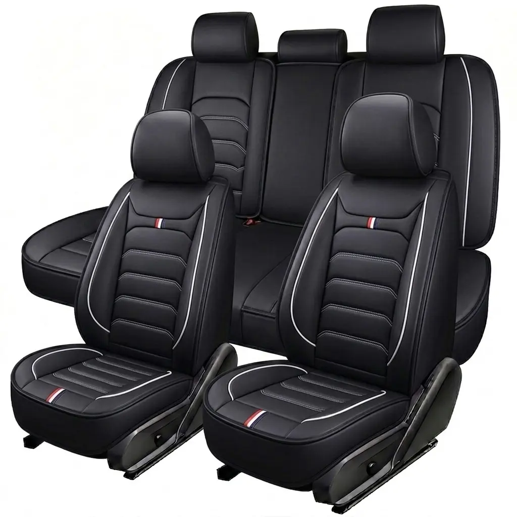 5pcs Full Seat Breathable Napa Leather Car Seat Cushion Covers for 5 Seats Front And Rear Cushion-Fitted, Ergonomic Design with Fixed Lumbar Support, High Quality Waterproof Scratch Resistant, All Seasons - Luxury Car Seat Covers for Sedans And Suvs