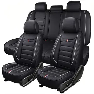 5pcs Full Seat Breathable Napa Leather Car Seat Cushion Covers for 5 Seats Front And Rear Cushion-Fitted, Ergonomic Design with Fixed Lumbar Support, High Quality Waterproof Scratch Resistant, All Seasons - Luxury Car Seat Covers for Sedans And Suvs