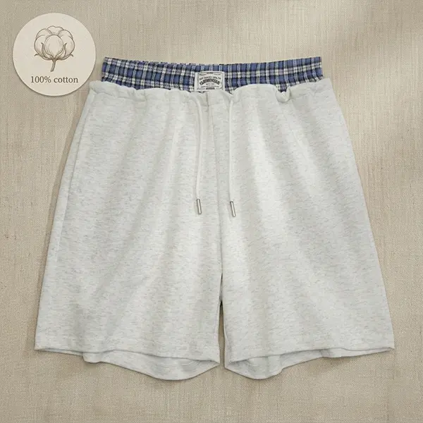 Women’s Y2K plaid patchwork sweat shorts — no back pockets; trendy high-waisted baggy gray shorts, aesthetic streetwear bottoms for summer