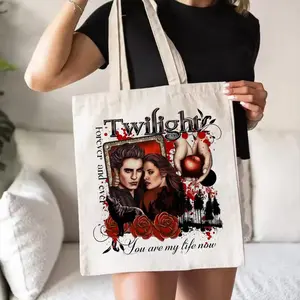 The Twilight Saga Rose Apple Design  Storage Bags Canvas Double-Sided Print Tote Bag Large Capacity Shoulder Students Festive Fashion Eco Outdoor Picnic Travel High Quality Shopping Handbag Machine Washable Foldable Reusable