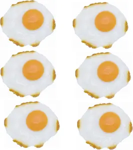 6 PCS Realistic Fake Fried Eggs Lifelike 3D Simulation Eggs Food Props Model Faux Cooked Eggs Decor for Home Kitchen Display Photography Props Breakfast Decor