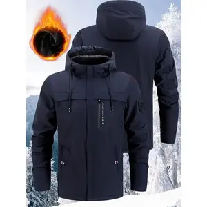 Men's heavy-duty winter jacket - insulated hooded ski jacket with anti-theft zipper pocket, machine washable polyester shell, fully zippered closure, suitable for skiing, snowboarding, running - outdoor casual wear in cold weather
