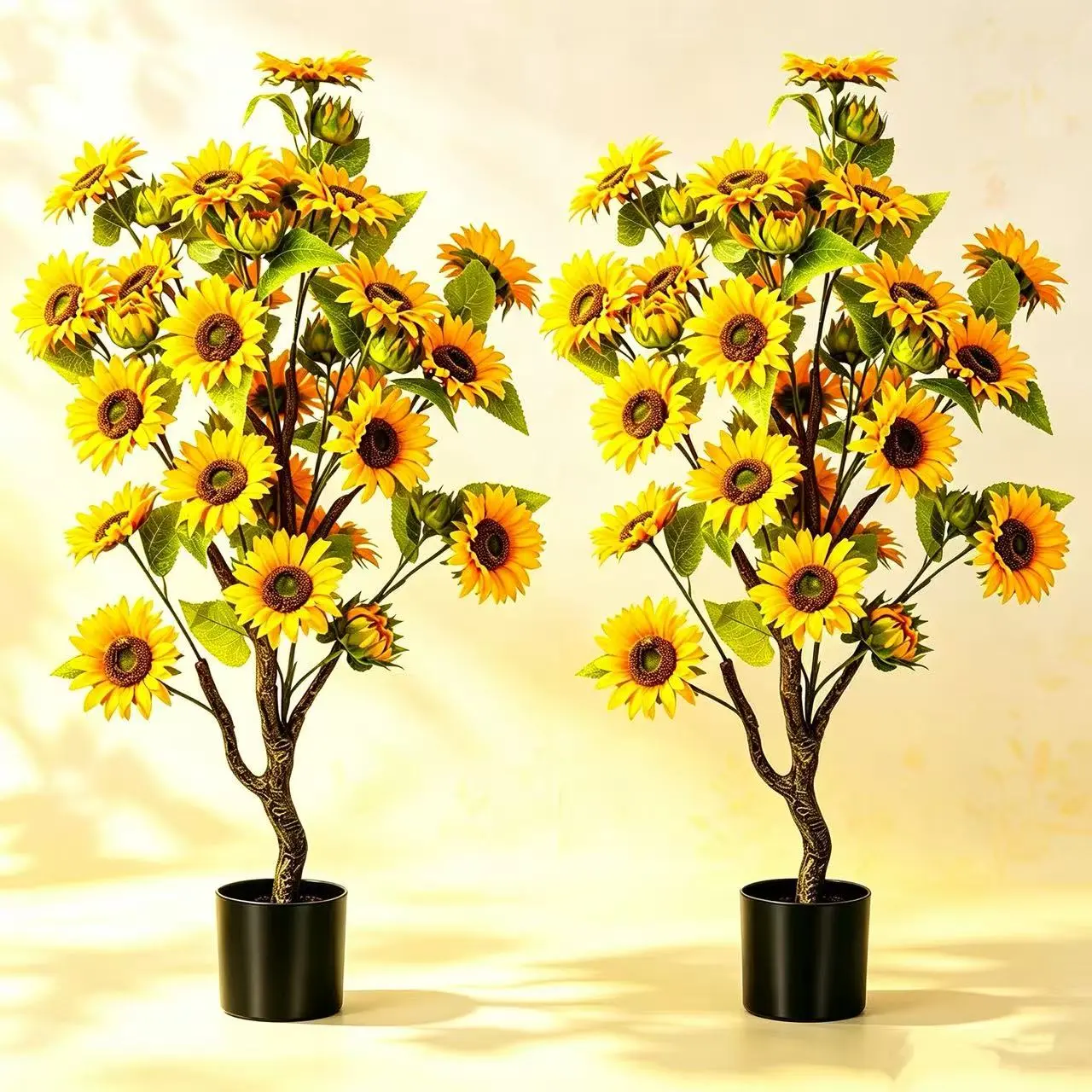 3FT 2-PCs  Artificial Sunflower Tree with sturdy flower pots, UV Resistant No Fade Fake Floral Decor,suitable for home, shopping mall, store, office, wedding decoration,artificial potted plants suitable for lazy people