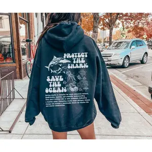 Protect Our Oceans Hoodies Shark Print Hoodie For Shark Lover Save The Ocean Summer Vibes Beach Sweatshirt Ocean Conservation Surfing Hoodie
