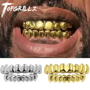 Gold Silver Plated HIP HOP Teeth Grillz Top & Bottom Grills Set With silicone Real Shiny Vampire Tooth Sets