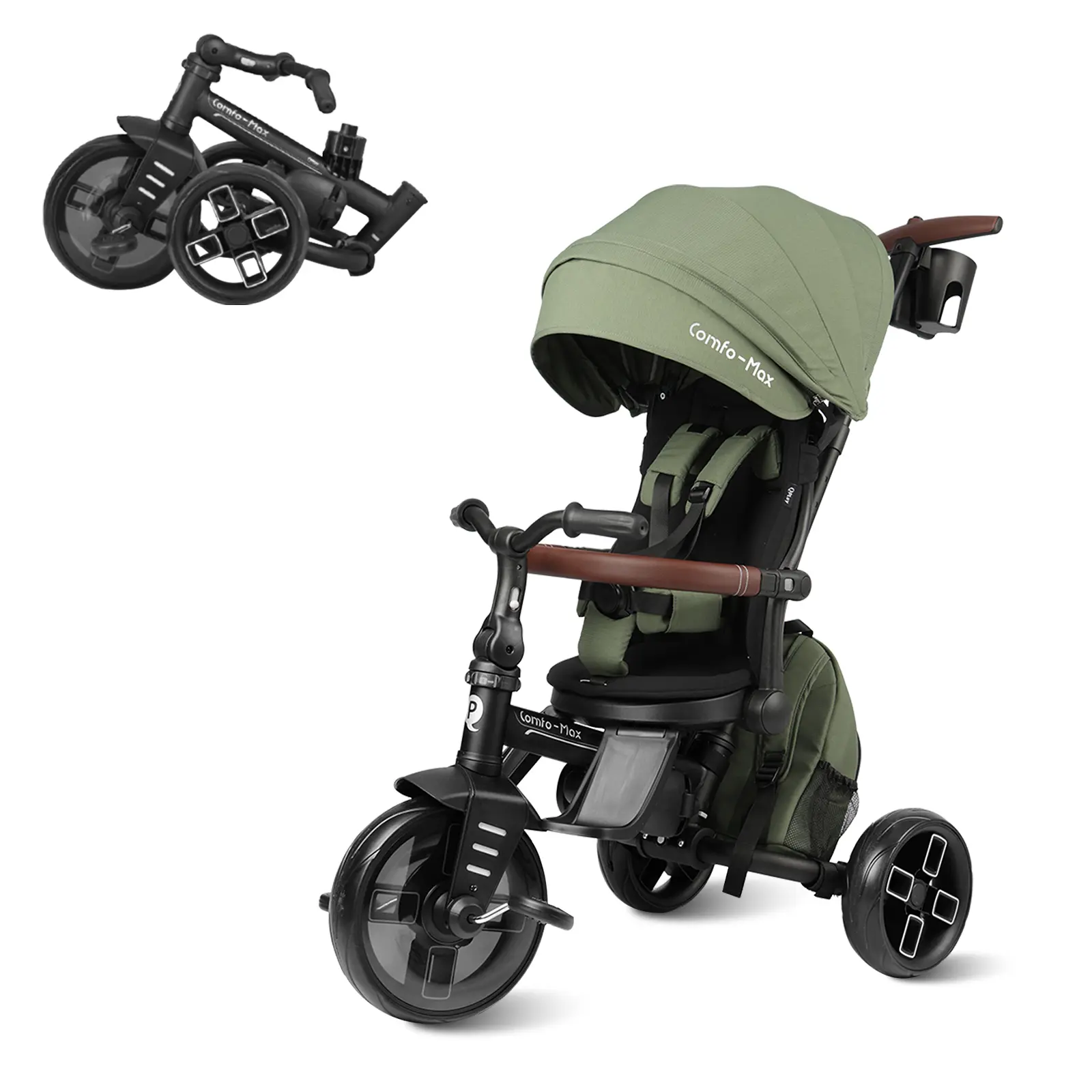 Toddler Bike Stroller for Baby 10 Months to 6 Years Old, 8-in-1 Foldable Stroller Bike for Toddlers 3-5 Boys & Girls Gifts Trike — Adjustable Handle, Triple Footrest, Canopy & Storage Bag