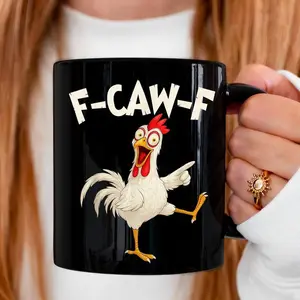 F-Caw-F Rooster Coffee Mug, Funny Chicken Lover Gift, Hilarious Farm Animal Mug For Adults, Farmhouse Humor Cup, Gag Gift For Coworker 11oz/15oz Ceramic with Handle