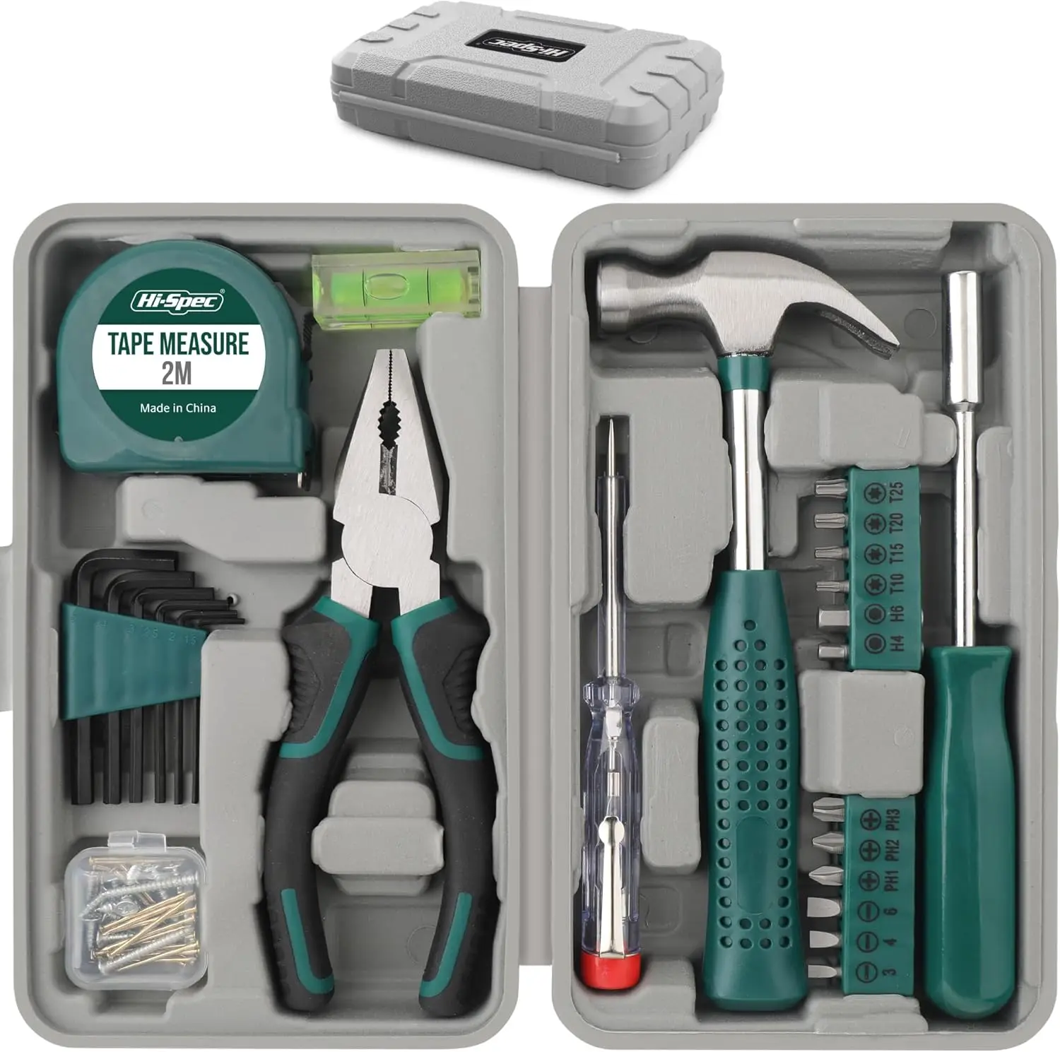Hi-Spec 25-Piece Green Mini Tool Box Compact Set for Home Office DIY Basic Repairs Portable Toolbox Starter Kit