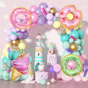 139pcs Pastel Donut Balloon Arch Garland Kit Sweet One Ice Cream Birthday Party Decorations Sprinkles Confetti Pastel Balloons for Donut Grow Up Girl Shower Spring Party Supplies