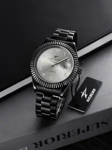 Men's all black steel strip business watch with Arabic numeral dial and calendar gear ring design, quartz watch, a great gift choice, with box!