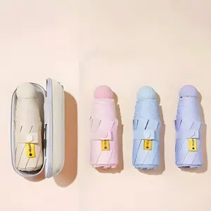 Travel Mini Umbrella for Purse With Case Small Compact UV Sun Protection Sun Lightweight Tiny Pocket Umbrella for Women Kids and Men Cover Pink