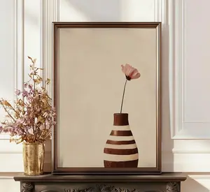 [UNFRAMED POSTER] Retro Stripe Vase Art PRINTABLE, Flower Poster Minimalistic Style Decor, Brown Pink Earthy Tone Wall Art, Beautiful Bedroom Decoration / 180