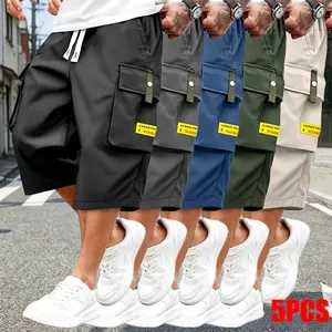 Set of 5 men’s cargo shorts — each includes multiple practical multifunctional pockets, suitable for everyday wear and outdoor activities; summer menswear, men’s shorts, summer shorts,summervibes