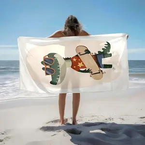 1 piece Cool Crocodile Skateboard Boy themed beach towel - Multi-functional Beach Towel, 100% Polyester, suitable for Beach, Pool, Camping, Machine Washable, Modern Pattern Style, Ideal Birthday Present