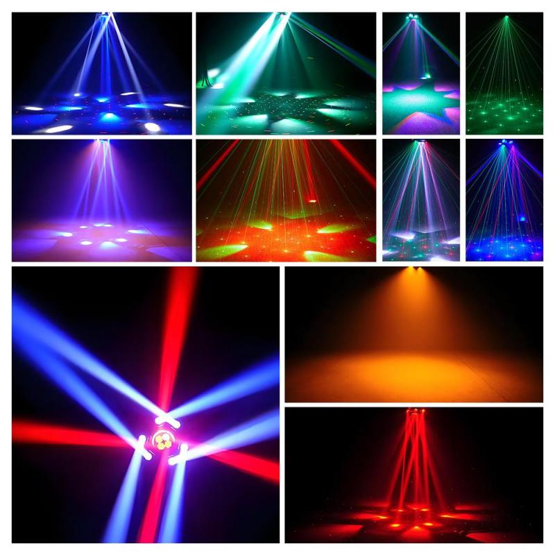 Super 6 In 1 Moving Head DJ Lights RGBW Six Arm Beam Light with Bee Eyes Effect Four LED Strobes DMX 512 Sound Activated Stage Lighting for Party Disco KTV Wedding Club Event Entertainment