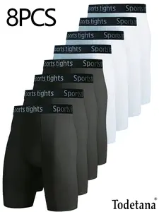Todetana 8-Pack Men's Compression Sports Underwear, Quick-Dry, Moisture-Wicking, High-Stretch, Breathable Athletic Shorts for Running, Basketball, Training