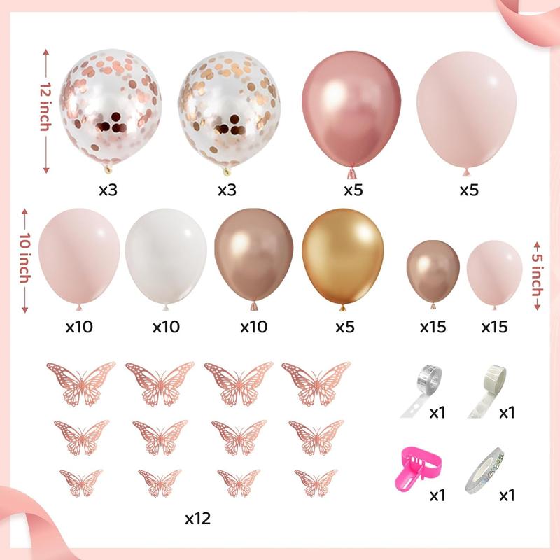 134pcs Rose Gold Balloons Baby Shower Decorations Girl Boxes Butterfly Stickers Garland Arch Kit Baby Box Letter A-Z Baby Women Birthday Bridal Party