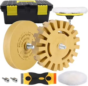 Decal Adhesive Remover,  4 Inch Eraser Wheel  Sticker Remover with  Buffing Pad and Plastic , 8 count