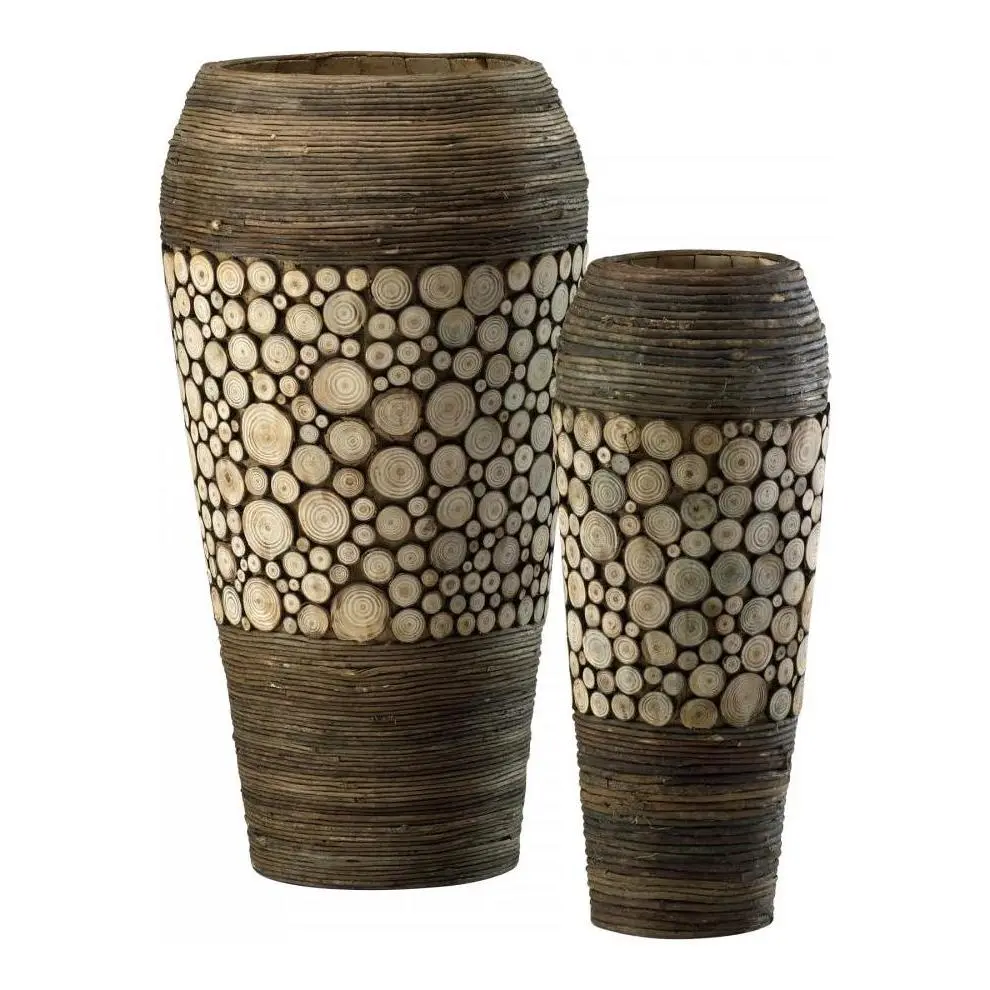 Birchwood and Walnut 20.25in. Wood Slice Oblong Vases - Style: 7314360