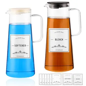 50oz Laundry Detergent Dispenser. 2Pcs Glass Detergent Dispenser. Bleach,Fabric Softener Dispenser. Laundry Soap Dispenser for Laundry Room Organization and Storage.Liquid Laundry Detergent Dispenser