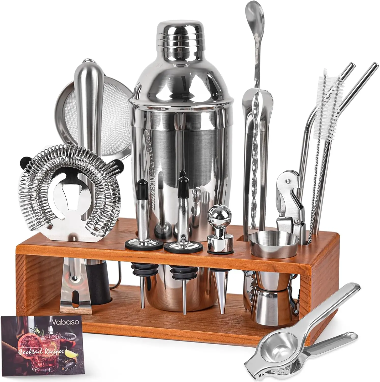 20-Piece Durable Food-Grade Stainless Steel Bartender Kit with Stand, 25oz Cocktail Shaker Set, Liquor Pourers Cap, Straws, Easy-to-Clean Home Bar Tools, Cocktail Recipes Booklet, Christmas White Elephant Gifts for Adults, Hand Or Dishwasher Safe, Perfect