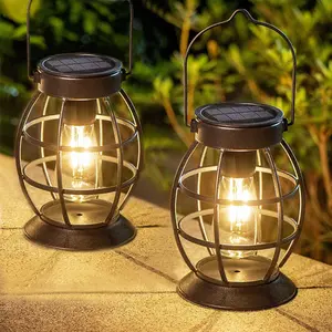 LeiDrail Solar Lanterns Outdoor Waterproof 2 Pack, Metal Hanging Solar Lights with Bright Dual LED Bulb, Solar Powered Landscape Decor for Garden Patio Yard Porch Table (Modern Black)