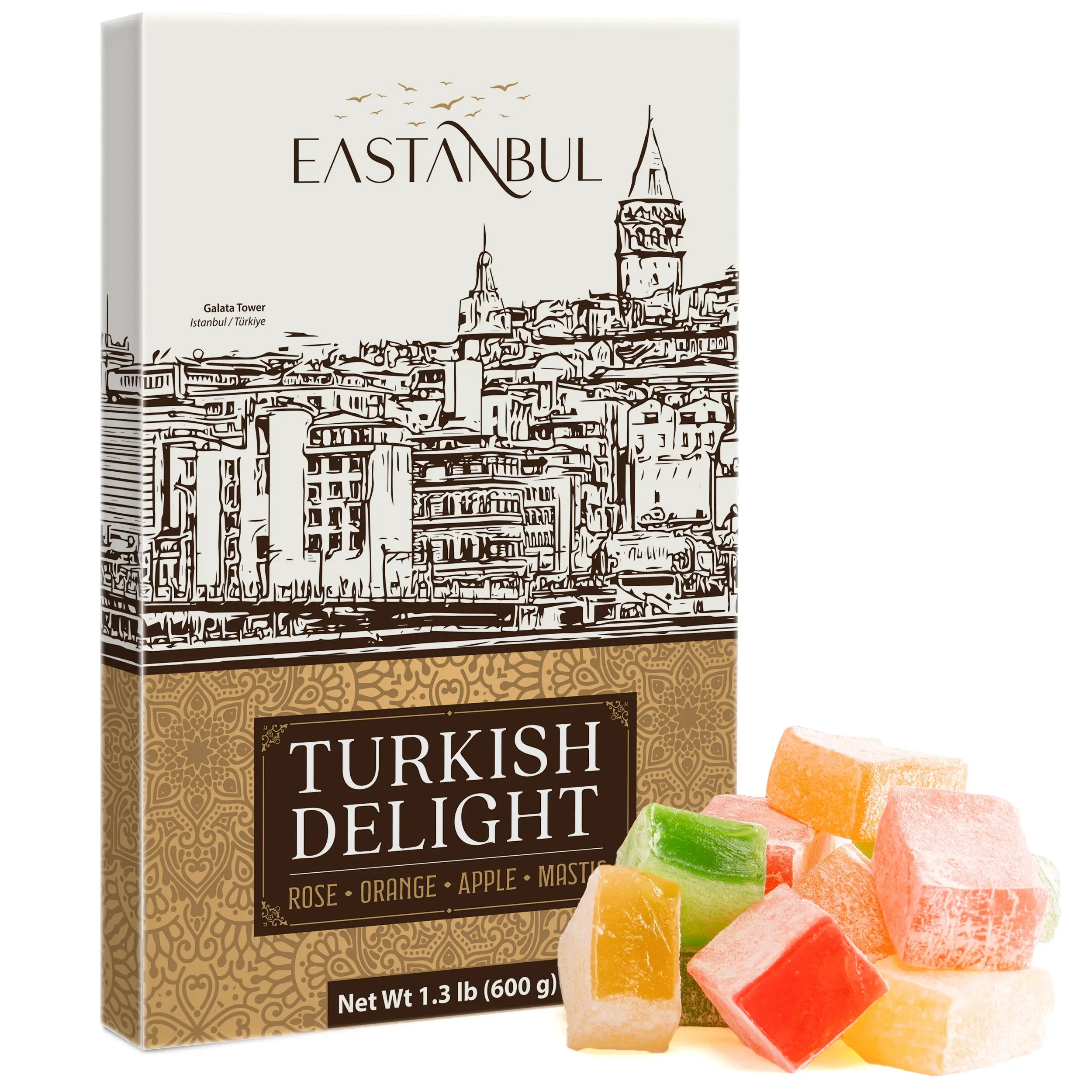 Eastanbul Turkish Delight Candy, 4 Mediterranean Flavors, Lokum, 21.2oz